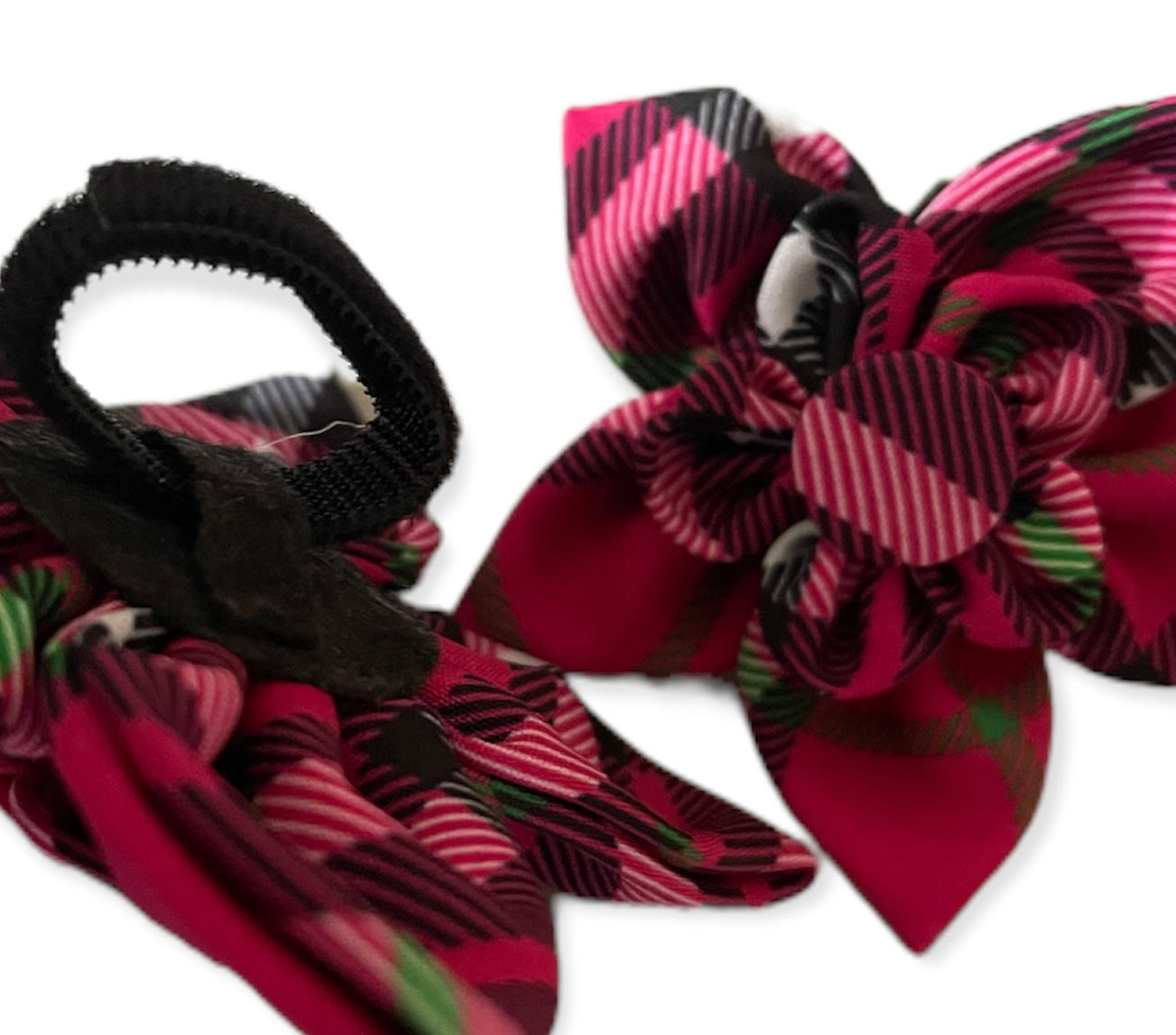 Pink Plaid Flower Collar Bow