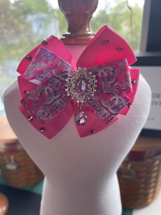 Handmade Inspired Ribbon Bow with rhinestone center (pin)