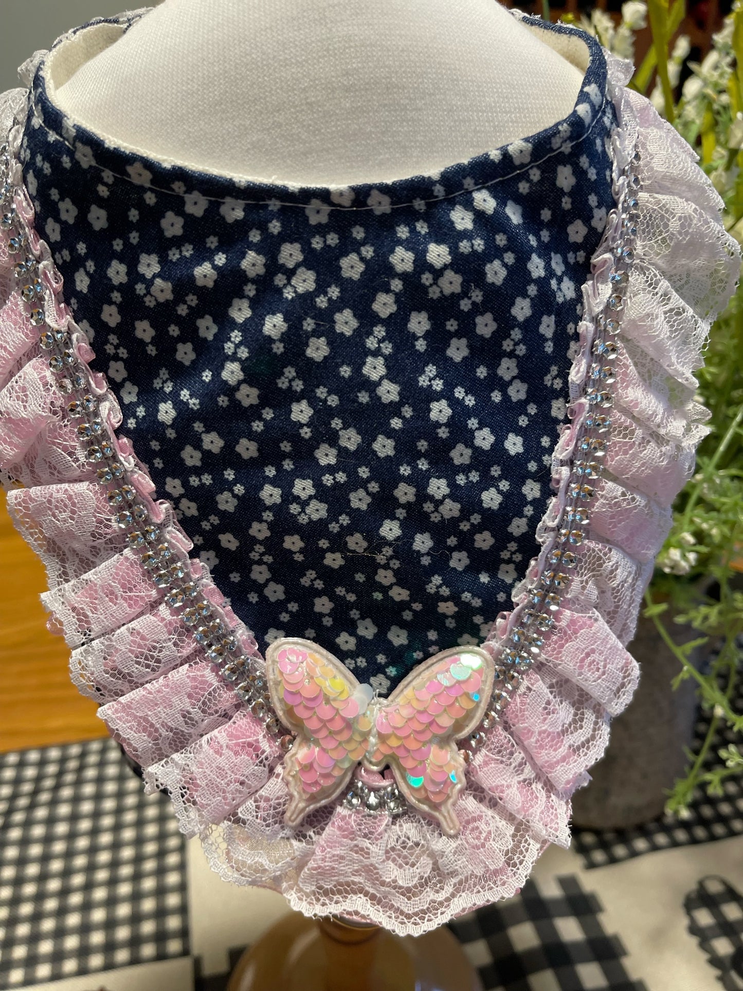 Country Girl Feel with Butterfly, lace, rhinestones and flowers harness