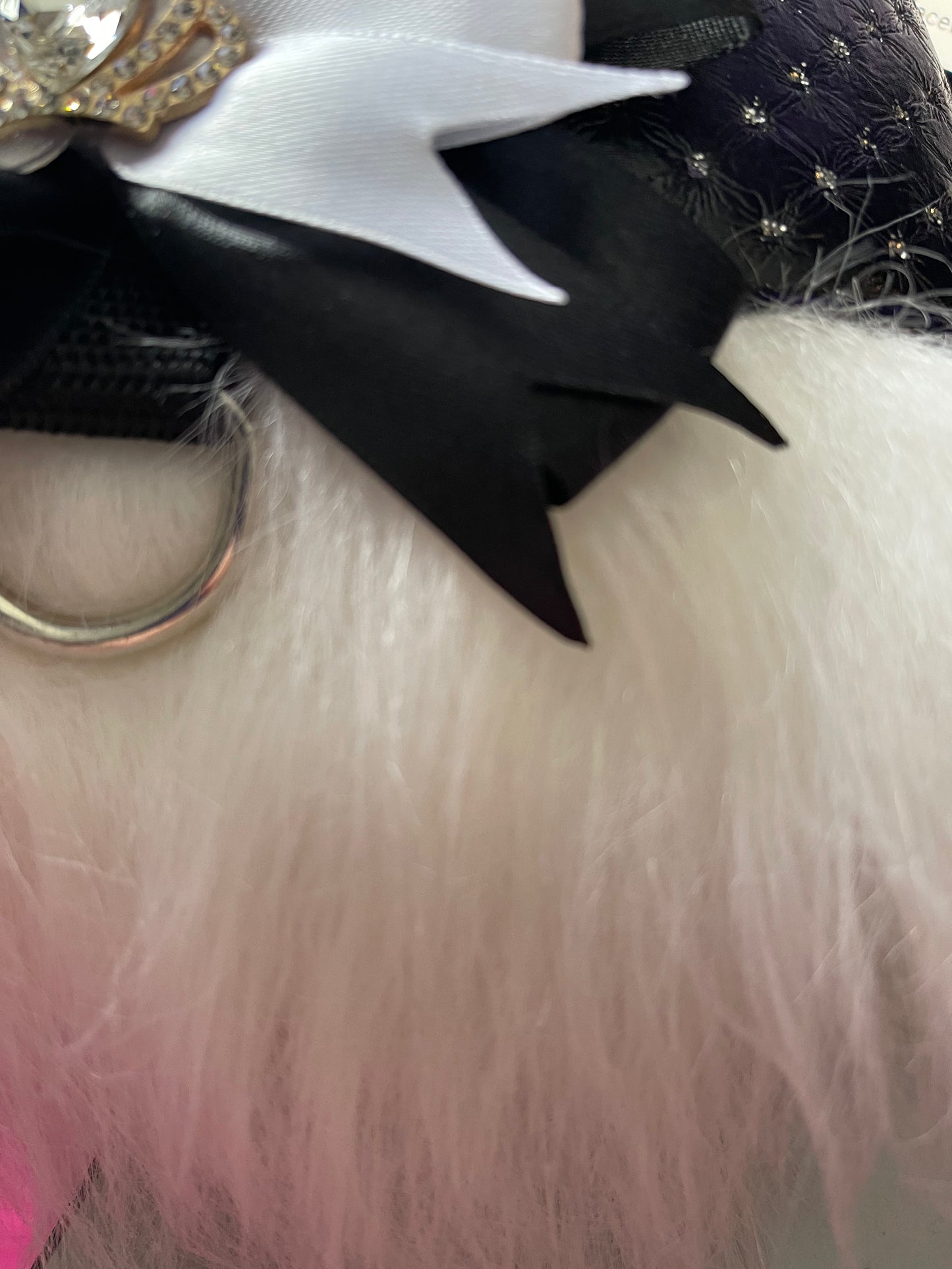 Black Leatherette Harness with White Faux Fur