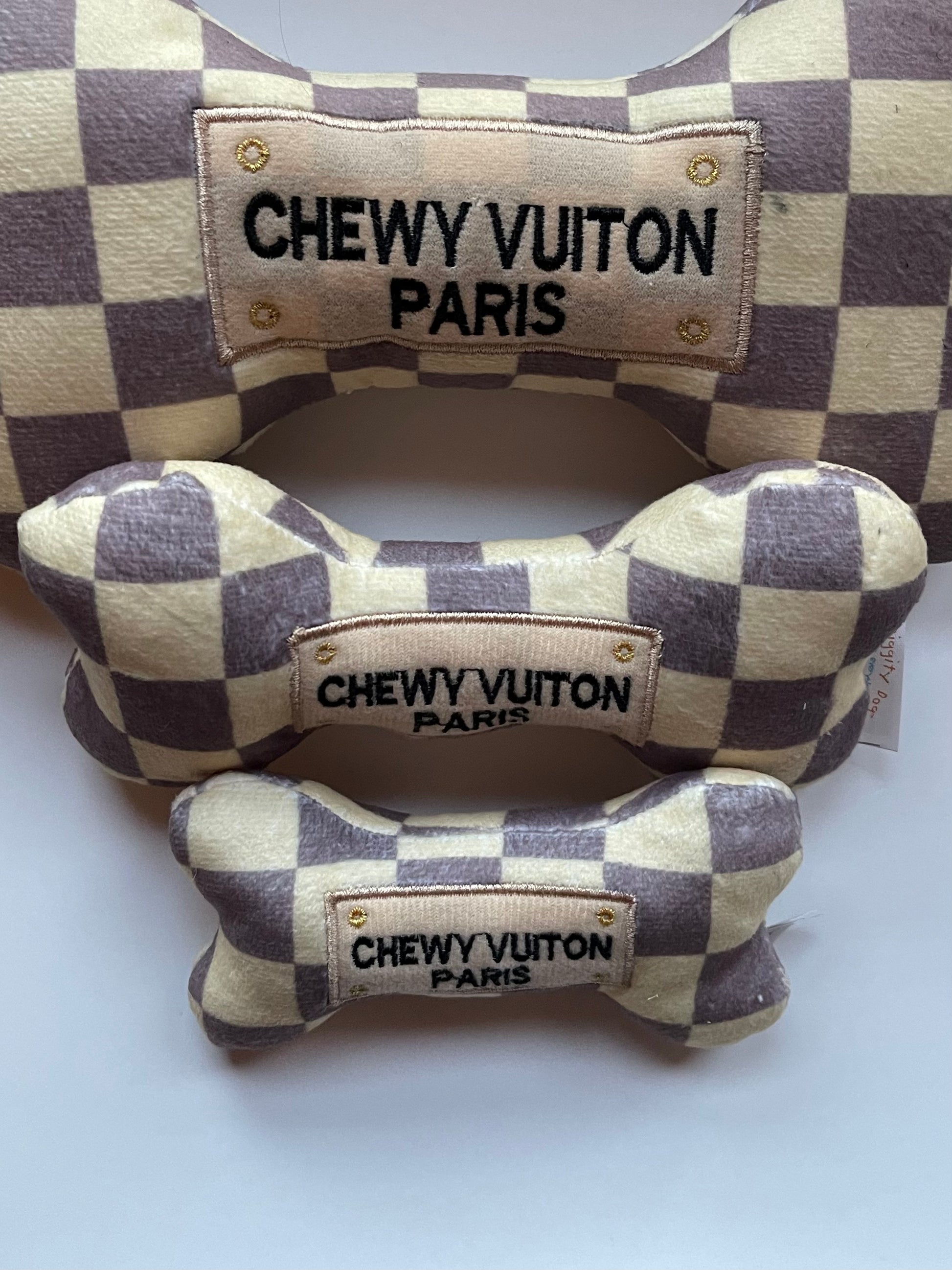 Chewy Vuiton Dog Bone Checkered – Bellas Buttons Dog Clothing &  Accessories, LLC