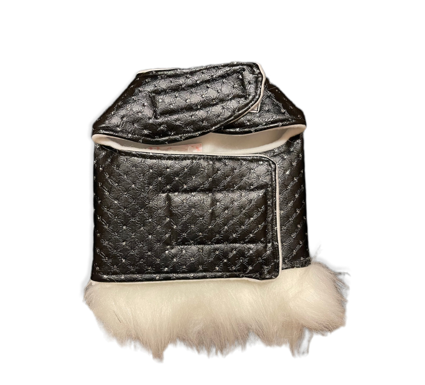 Black Leatherette Harness with White Faux Fur